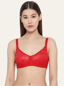 Lady Lyka Floral Lace Non-Padded Non-Wired Medium Coverage Cut & Sew Cotton T-shirt Bra