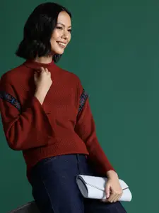 Sangria Turtle Neck Flared Sleeves Pullover