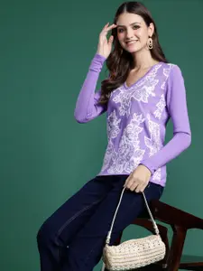 Sangria Women Floral Printed Acrylic Pullover