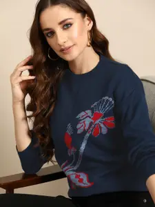 Sangria Floral Self Design Acrylic Pullover