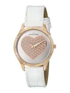 Jacques Lemans Women Embellished Dial & Leather Straps Analogue Watch 1-1803D