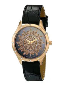 Jacques Lemans Women Embellished Leather Straps Analogue Watch 1-1803K