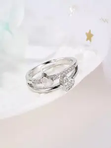 UNIVERSITY TRENDZ Silver-Plated Crystal Studded Finger Ring