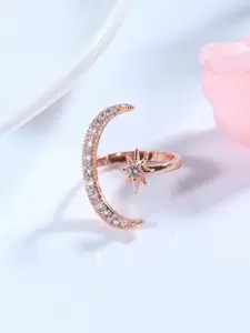 UNIVERSITY TRENDZ Rose Gold-Plated Crystal Studded Adjustable Finger Ring