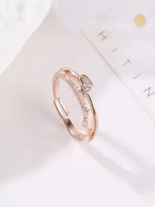 UNIVERSITY TRENDZ Rose Gold-Plated Crystals-Studded Heart Finger Ring