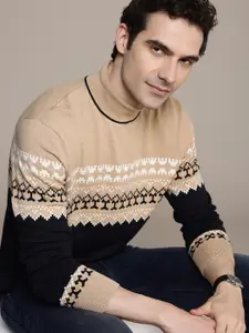 Nautica Turtle Neck Self Geometric Pullover Sweaters