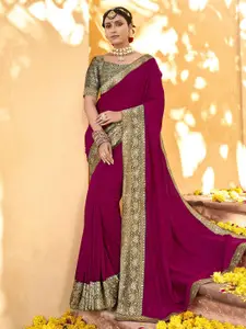 Satrani Pink & Gold Toned Woven design Zari Saree