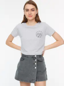 Trendyol Overlap Panel Mini Denim Skort Skirt