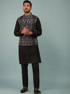 KALKI Fashion Mandarin Collar Pure Silk Kurta with Trousers & Nehru Jacket