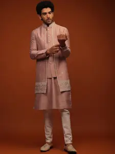 KALKI Fashion Mandarin Collar Kurta With Trousers & Jacket