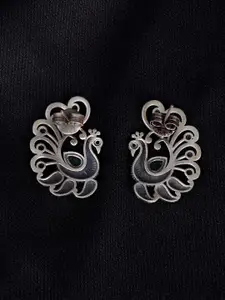 Shyle 925 Sterling Silver Intricate Dancing Peacock Studs Earrings