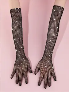 COLOR STYLE Women Diamond Rine Stone Long Hand Gloves