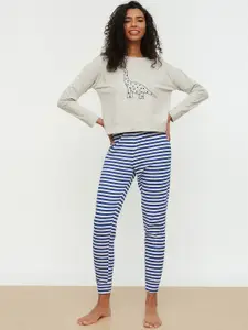 Trendyol Women Striped Slim Fit Mid-Rise Lounge Pants