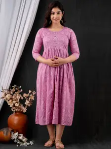 Mialo fashion Ethnic Motifs Printed Maternity Fit and Flare Ethnic Dress