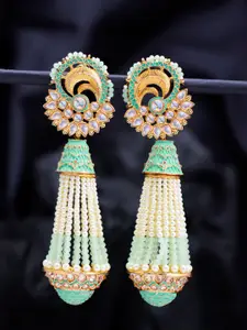 Sukkhi Gold-Plated Kundan Contemporary Meenakari Drop Earrings