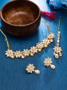 Sukkhi Gold-Plated Choker Necklace Set With Maang Tikka