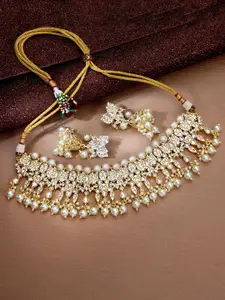 Sukkhi Gold-Plated Artificial Stones and Beads Choker Necklace Set