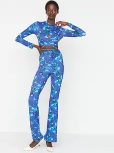 Trendyol Printed Crop Top With Trousers Co-Ord Set