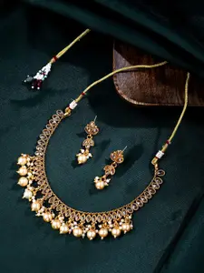 VIRAASI Gold-Plated Kundan-Studded & Beaded Necklace and Earrings