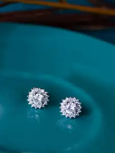 MANNASH Silver-Plated Floral Studs Earrings