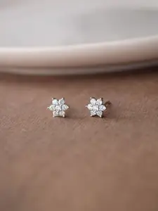 MANNASH Silver-Plated Floral Studs Earrings