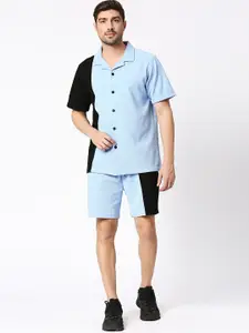 Blamblack Colourblocked Shirt With Shorts Co-Ords