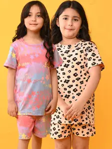 Anthrilo Girls Pack Of 2 Conversational Printed Pure Cotton Night Suit