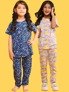 Anthrilo Girls Pack Of 2 Camouflage Printed Pure Cotton Night Suit