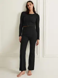 Marks & Spencer Women High Rise Flared Ribbed Lounge Pants