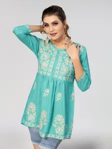 Winza Designer Floral Embroidered Round Neck Empire Top