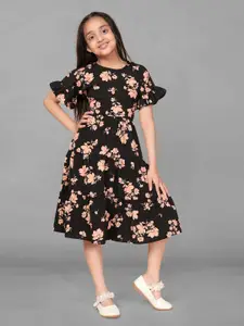 FASHION DREAM Floral Printed Bell Sleeves Ruffled Fit & Flare Tiered Dress