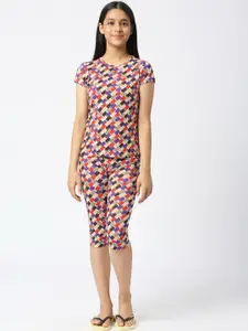 SINI MINI Girls Abstract Printed Pure Cotton Night Suit