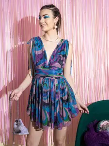 Stylecast X Hersheinbox V-Neck Embellished Fit & Flare Waisted Mini Dress