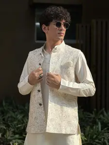 KISAH Men Printed Zari  Regular Fit Nehru Jacket