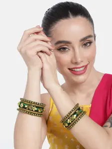 Peora Women 10Pcs Gold-Plated Stone Studded Silk Threaded Bangles