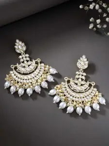 Peora Gold-Plated Kundan Crescent Shaped Drop Earrings
