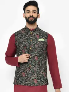 KISAH Men Kantha Printed Regular Fit Nehru Jacket