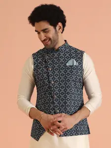 KISAH Men Asymmetrical, Printed Zari  Regular Fit Nehru Jacket