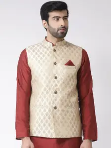 KISAH Men Textured Zari  Regular Fit Nehru Jacket