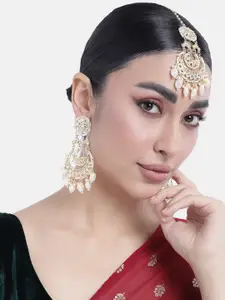 Peora Gold-Plated Kundan Maang Tikka With Earrings Set