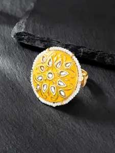 Peora Gold-Plated Kundan Meenakari Finger Ring