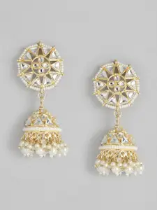 Peora White Gold-Plated Kundan Studded Dome Shaped Jhumkas Earrings