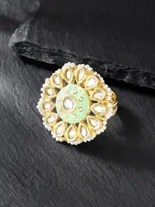 Peora Gold-Plated Kundan Meenakari Finger Ring