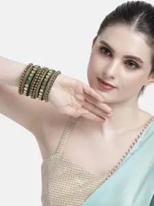 Peora Women 10Pcs Gold-Plated Stone Studded Silk Threaded Bangles