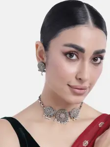 Peora Silver-Plated Artificial Stones Necklace Jewellery Set