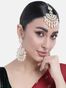Peora Gold-Plated Kundan Maang Tikka With Earrings Set