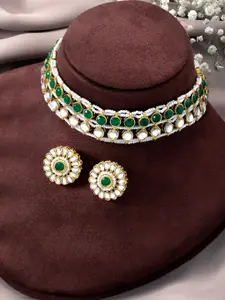 Peora Gold-Plated Kundan Studded Choker Necklace Jewellery Set