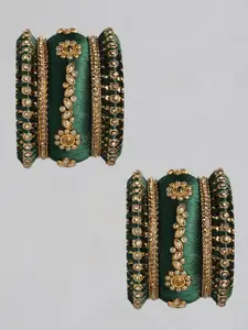Peora Set Of 10 Gold-Plated Kundan-Studded Thread Bangles