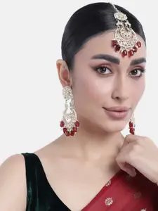 Peora Gold Plated Kundan Studded Dangle Earrings & Maang Tikka