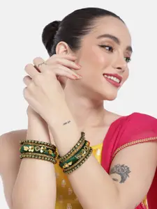 Peora Women 10Pcs Gold-Plated Stone Studded Silk Threaded Bangles